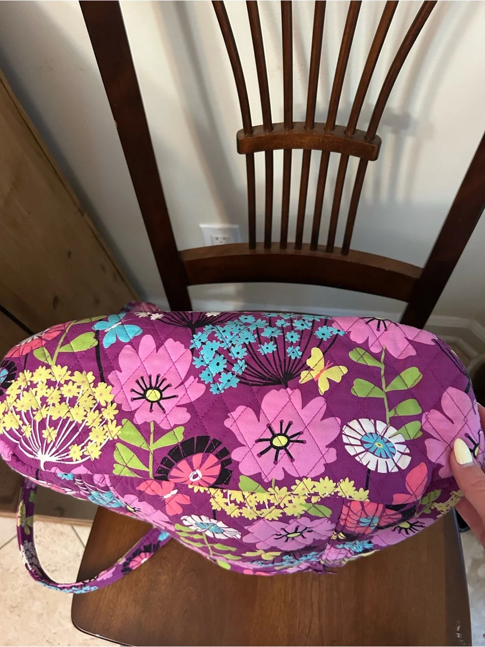 Vera Bradley Purple Floral Quilted Shoulder Tote with Pink & Teal Accents